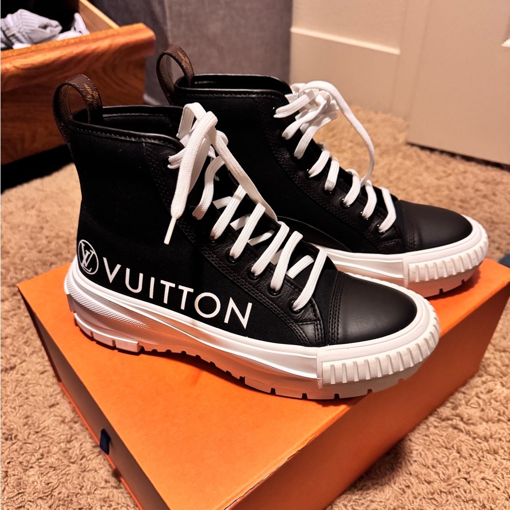 Louis Vuitton Black and White High-Top Sneakers